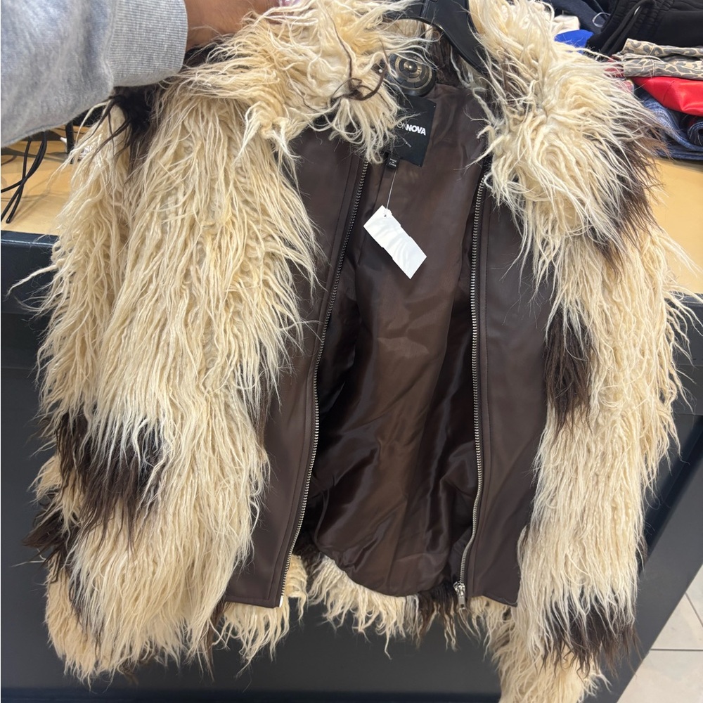 Faux Fur Jacket with Brown Accents